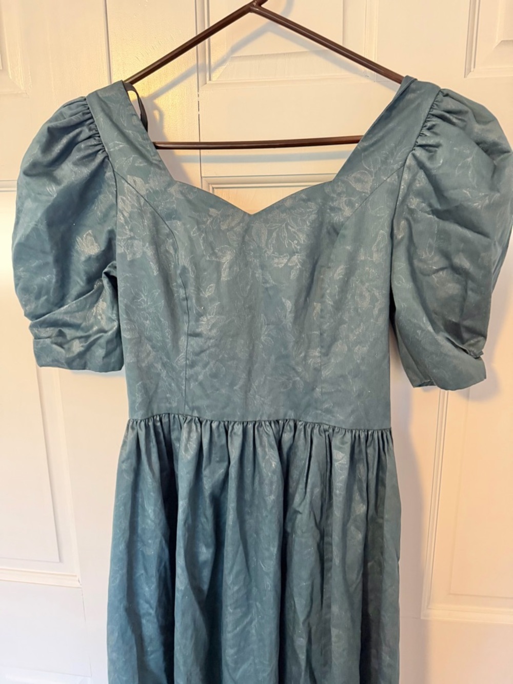 Vintage Laura Ashley Dress 10 Great Britain Green Puff Sleeve Cottagecore Midi - Picture 6 of 7